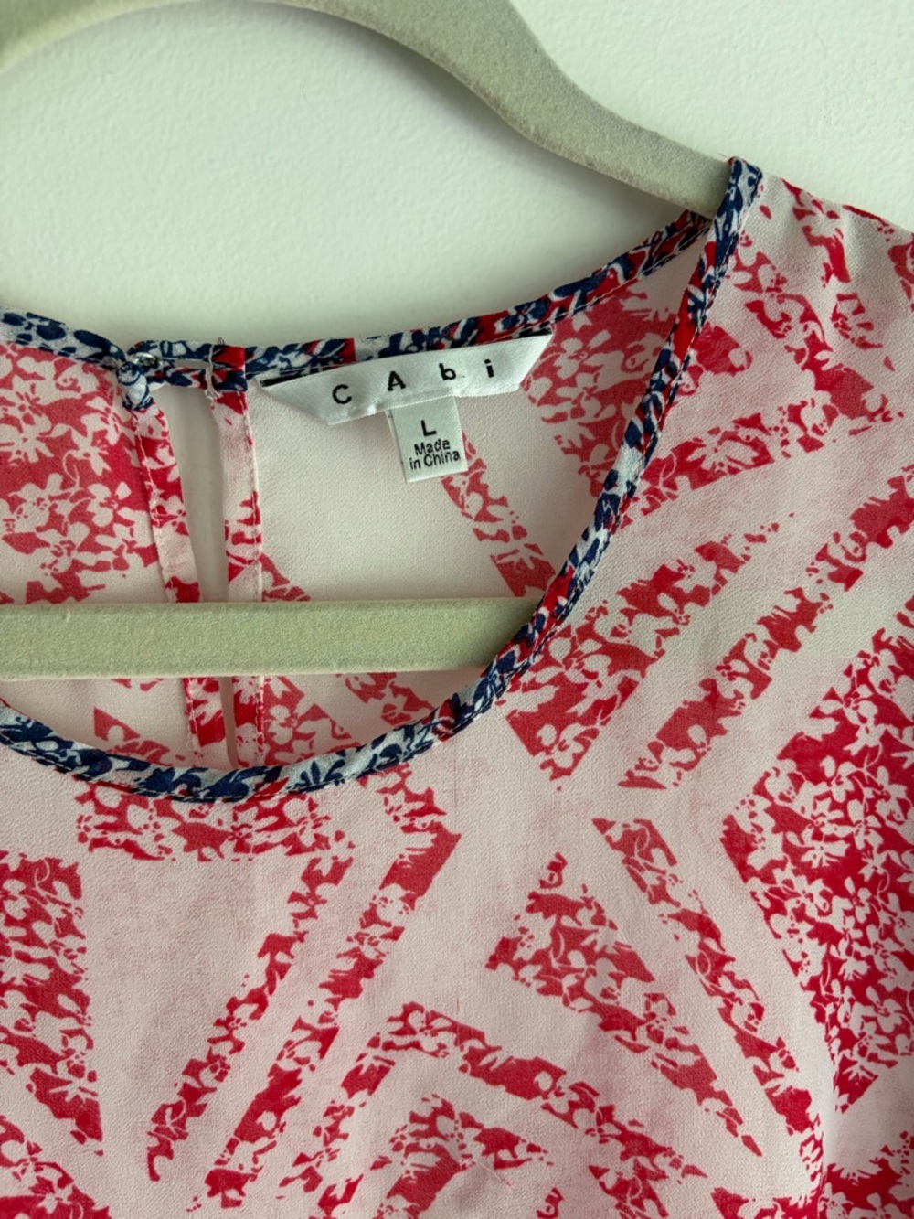 CAbi #732 Coquette Red White and Blue Semi Sheer Short Sleeve Blouse Size L - Picture 3 of 5